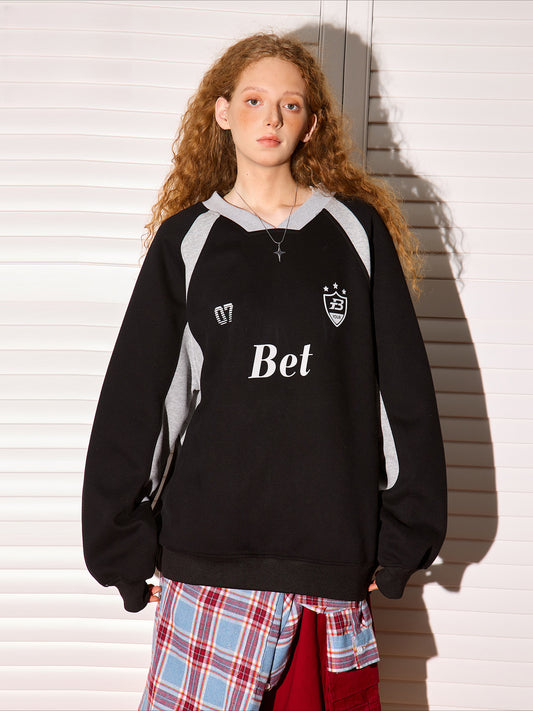 Color matching shoulder sleeves V-neck sweater