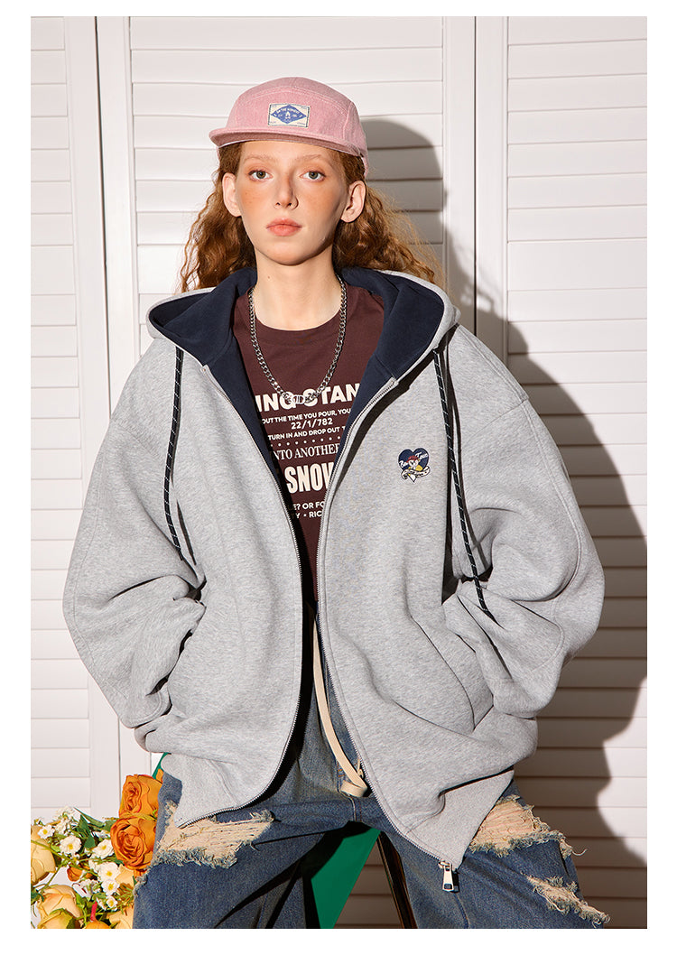 Bear embroidered color-block cardigan