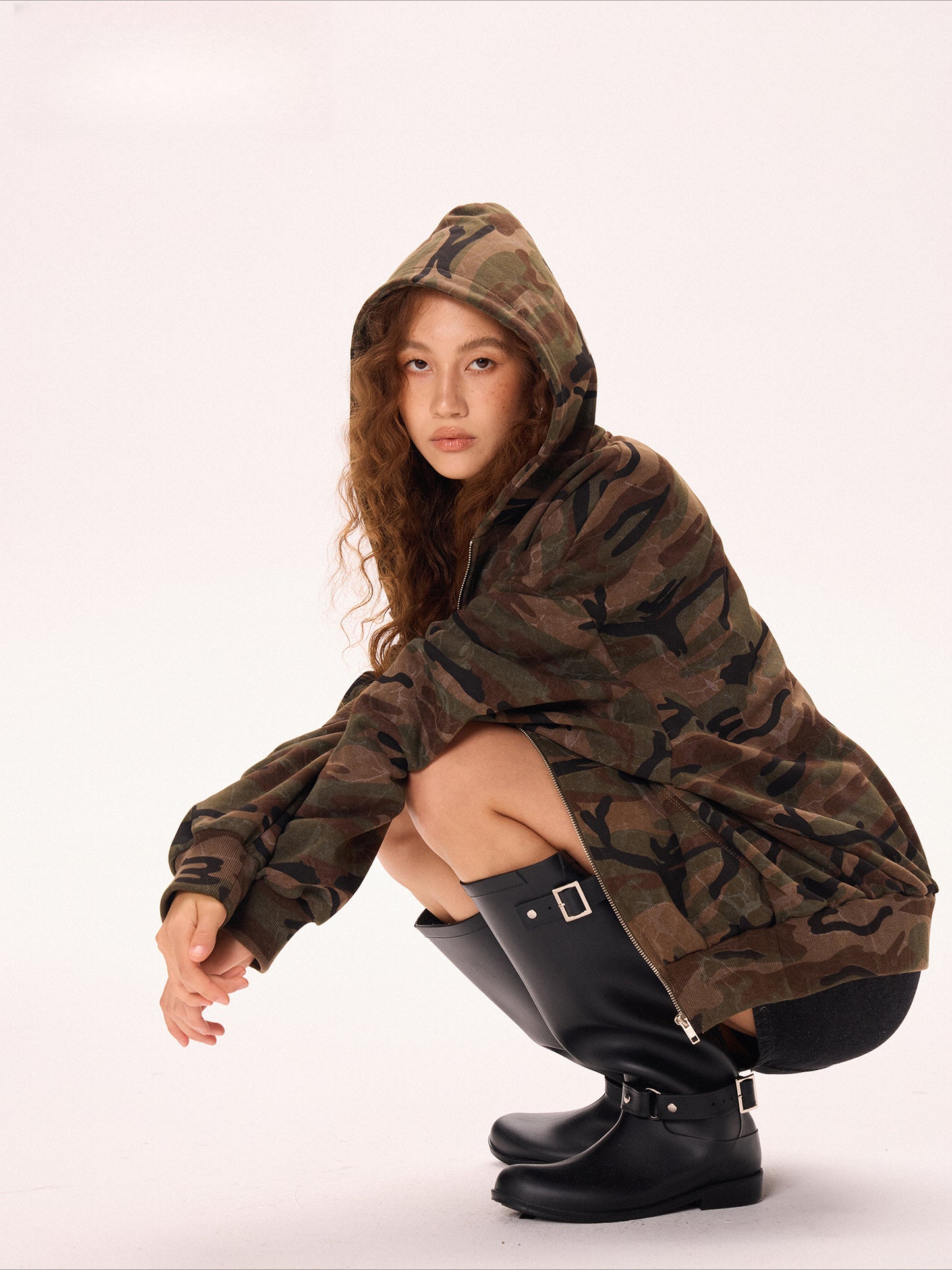 Camouflage Hooded Sweater Jacket Cardigan Zip-Up Top