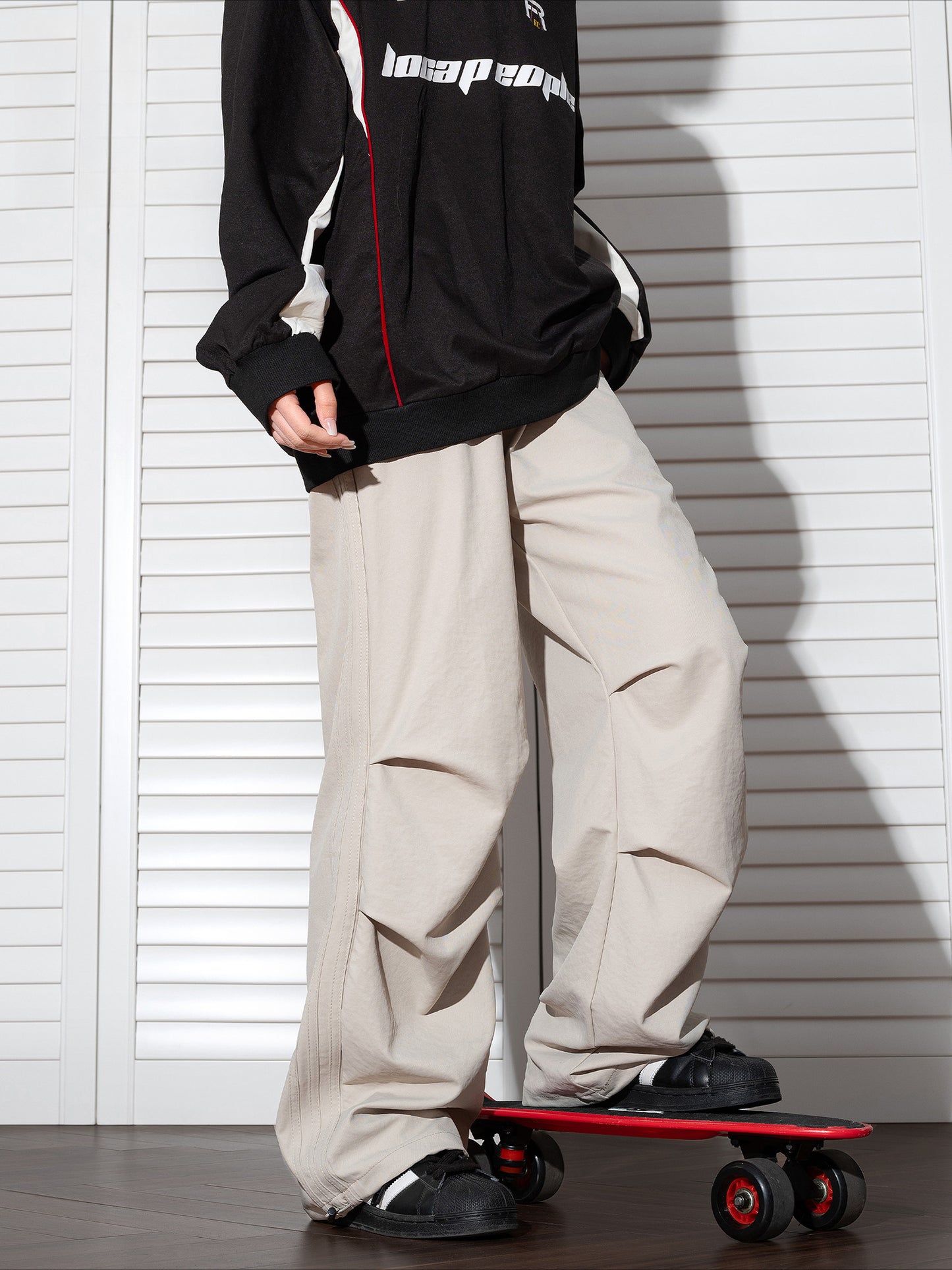 Black loose straight wide-leg pants
