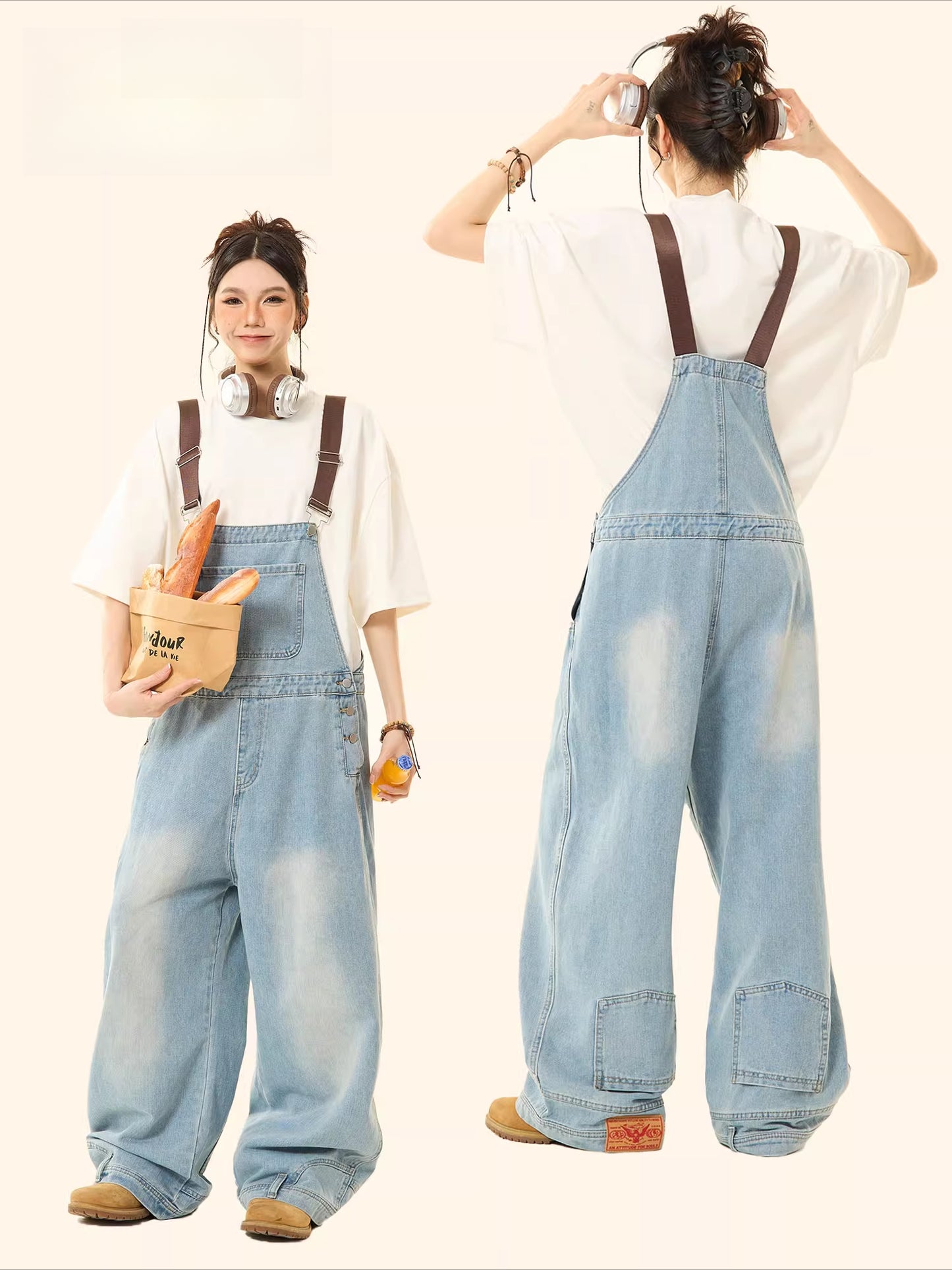 Men's and women's loose wide-leg jumpsuit