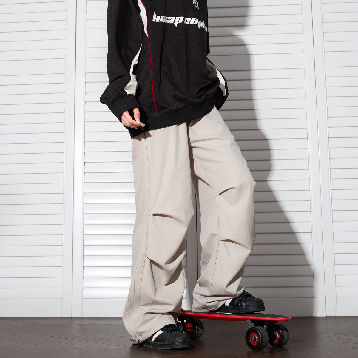 Black loose straight wide-leg pants