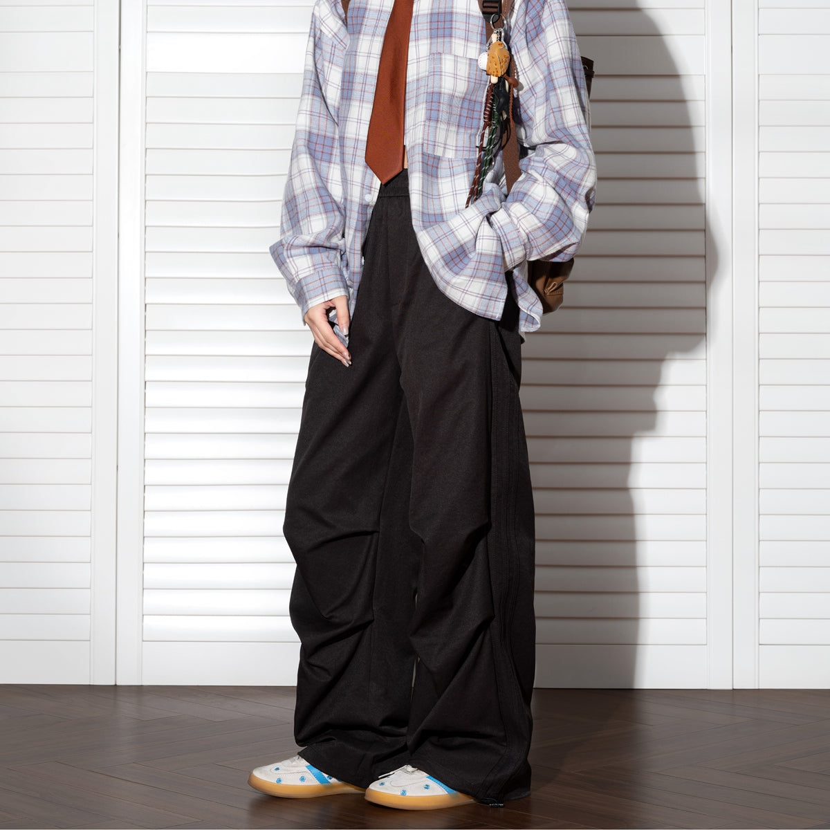 Black loose straight wide-leg pants