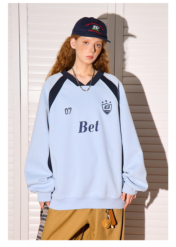 Color matching shoulder sleeves V-neck sweater