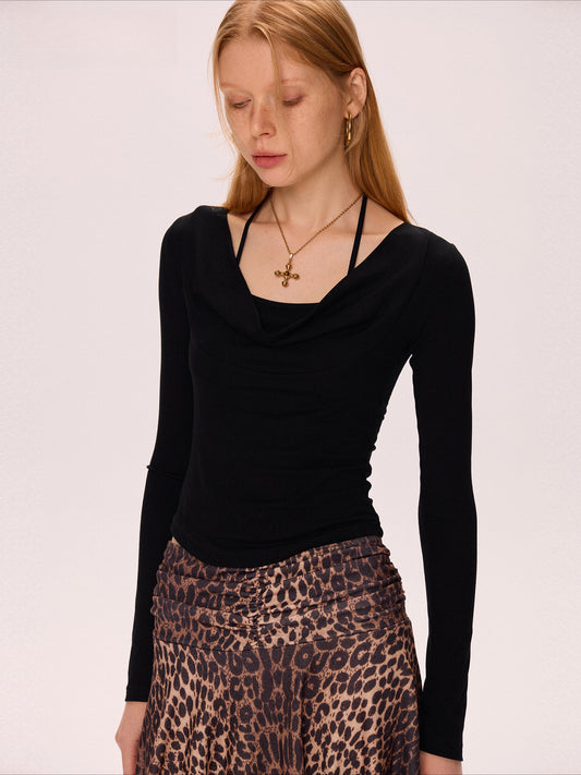 Blue and black neck swing collar T-shirts