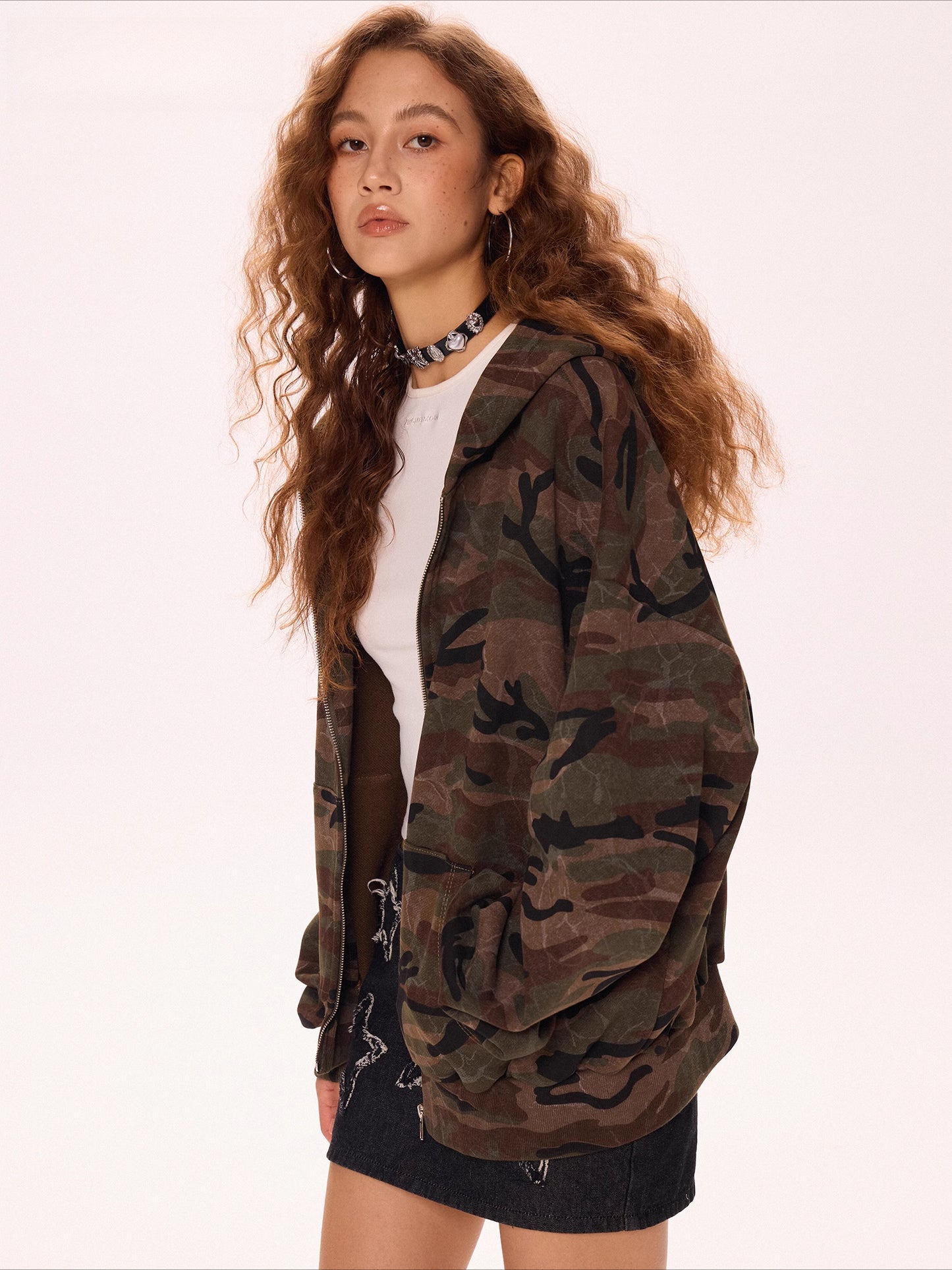Camouflage Hooded Sweater Jacket Cardigan Zip-Up Top