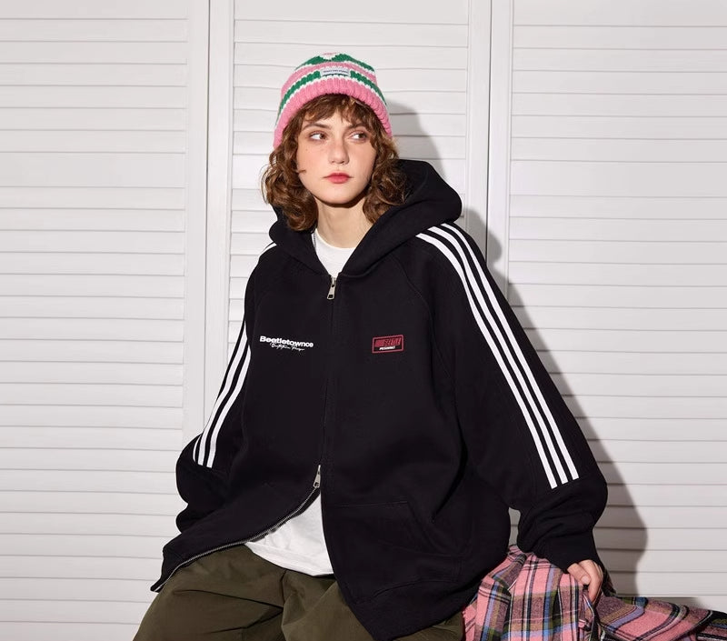 Sports Hooded Cardigan Sweater Women's Loose Casual Top Jacket
