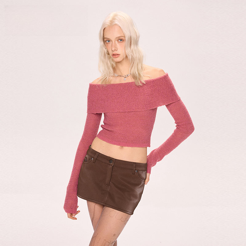 Shoulder long short-sleeved sweater