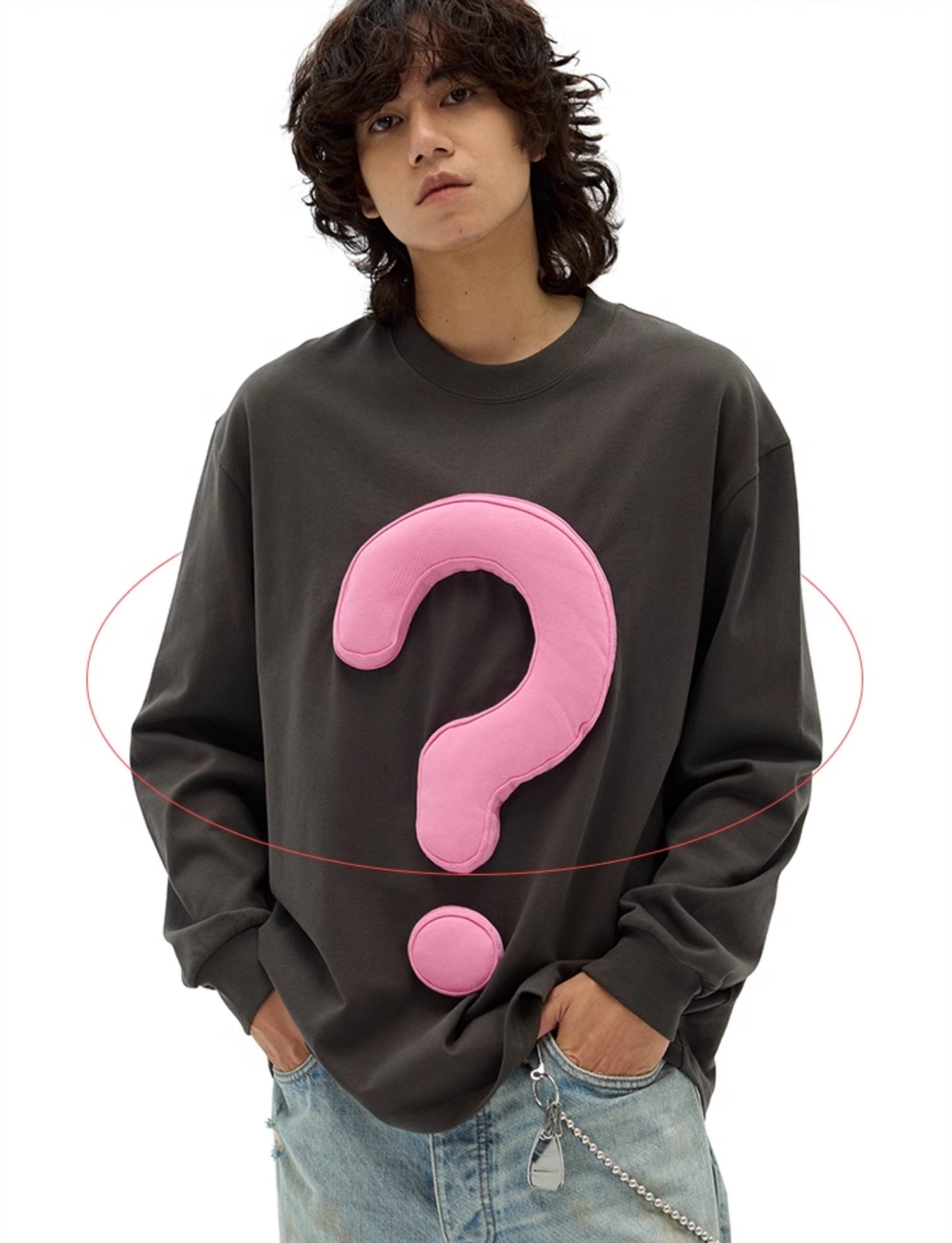 DDG original and genuine autumn 300G question mark three-dimensional plug cotton round neck loose Sweatshirts