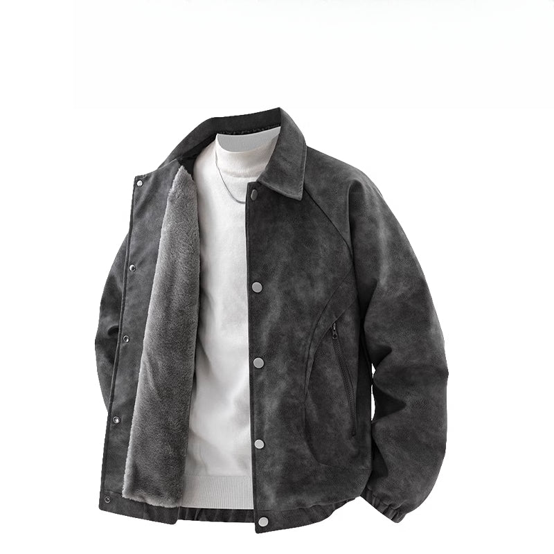 DDG autumn and winter velvet large-size lapel leather jacket