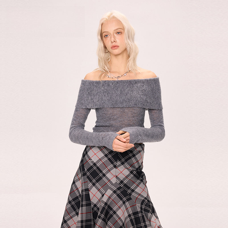 Shoulder long short-sleeved sweater