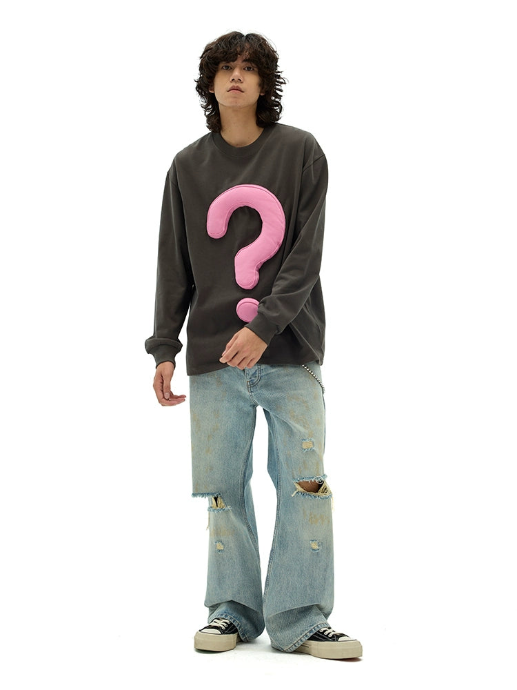 DDG original and genuine autumn 300G question mark three-dimensional plug cotton round neck loose Sweatshirts