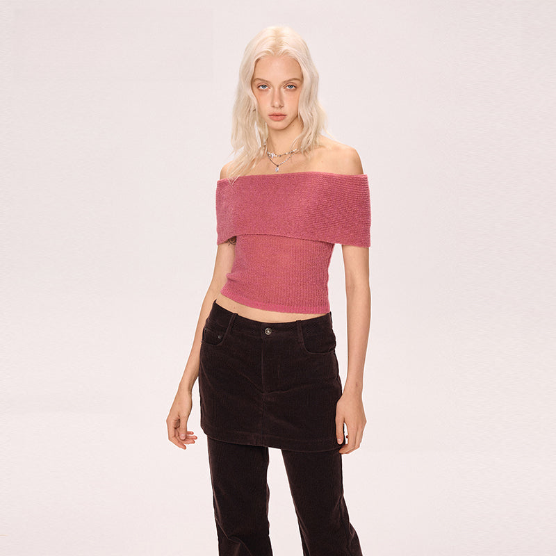 Shoulder long short-sleeved sweater