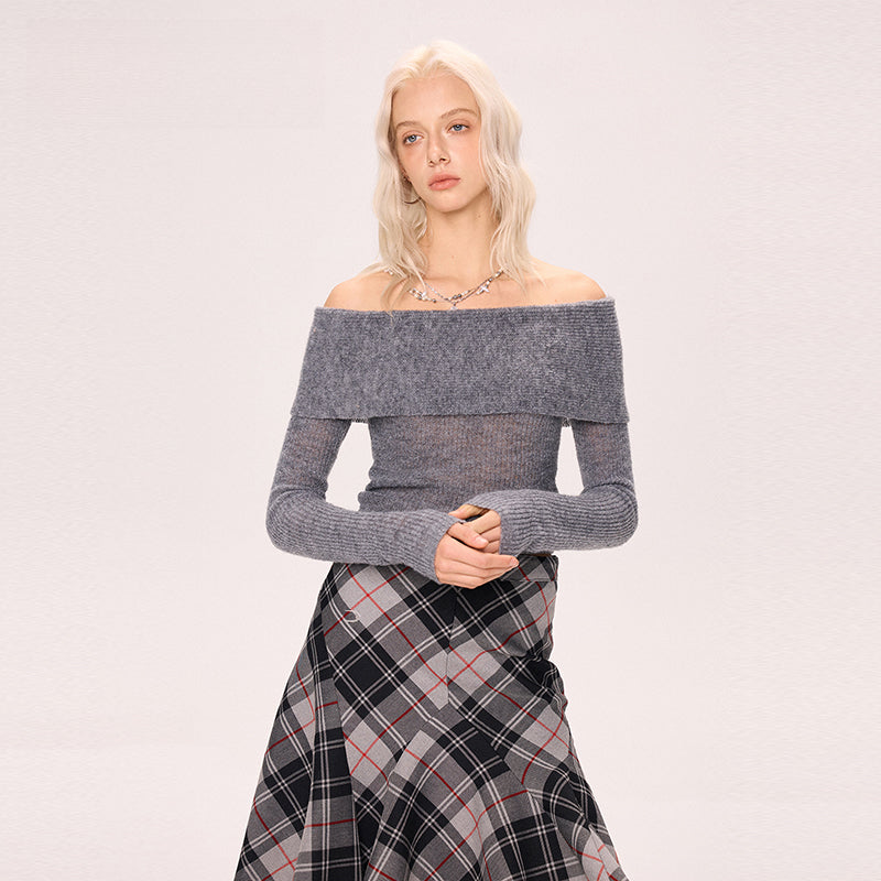 Shoulder long short-sleeved sweater
